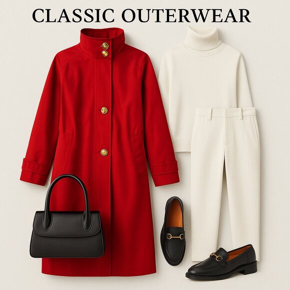 Vintage Vibrant Red Raincoat with Chic Gold Buttons - Stay Stylish & Dry! - Picture 2 of 14